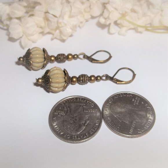 Sage Green and Brown Bronze Boho Earring Set Dangle Beaded Jewelry Gift NWT 6988 - Picture 6 of 9